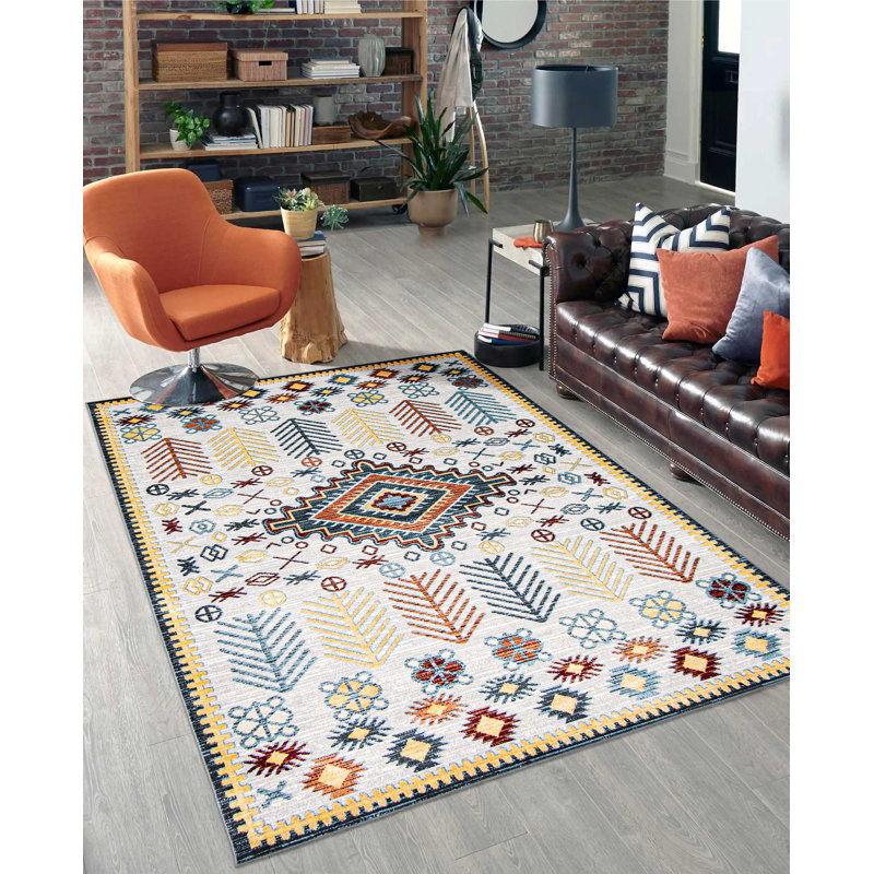 Tapis de couloir gris en polyester 2 pi 6 po x 8 pi Areej, Rectangle 5 pi x 7 pi