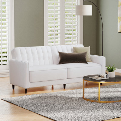 81.5" Wide Faux Leather Convertible Sleeper Sofa With Tufted Back