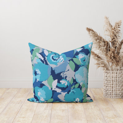 Housse de coussin d'extérieur à motif floral bleu