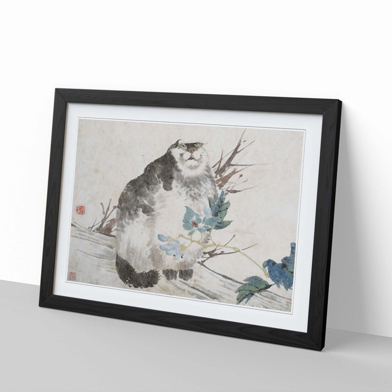 Fat Cat by Ren Yi - Picture Frame Painting Print, 36cm H x 48cm W x 2cm D, Black Framed