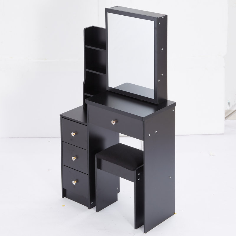 29.2" Small Space Left Bedside Cabinet Vanity Table + Cushioned Stool