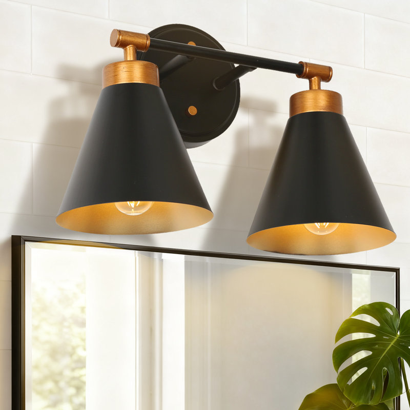 Luminaire de salle de bain 2 lumières à intensité variable avec abat-jour en laiton noir