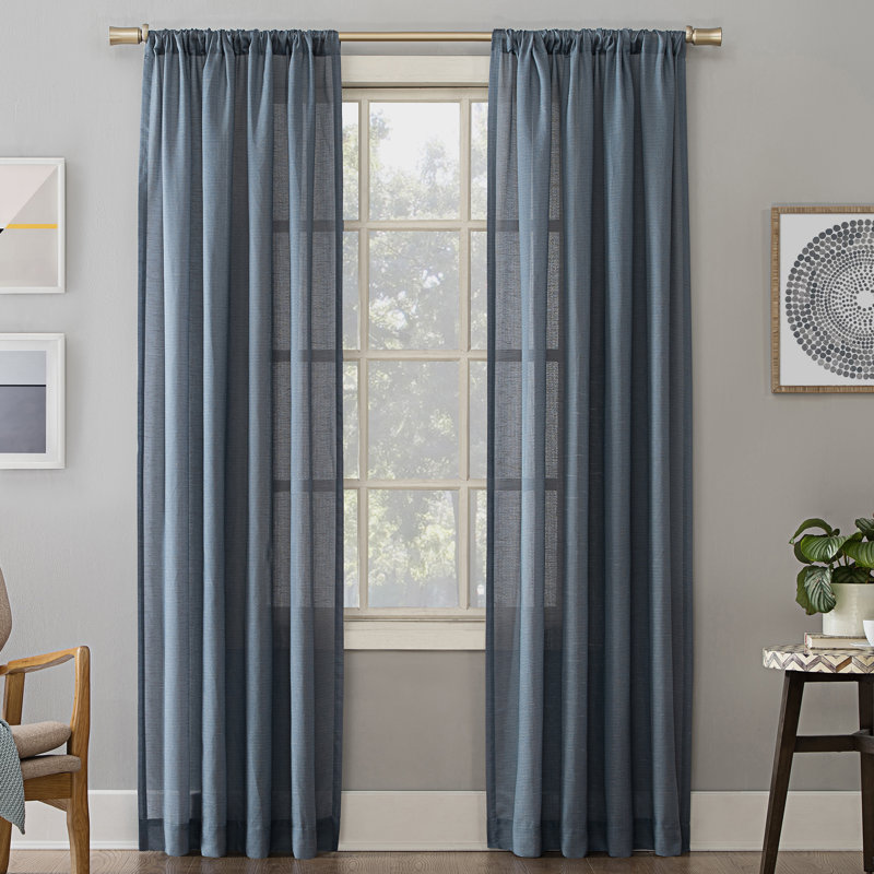 Linen Blend Semi-Sheer Rod Pocket Curtain Panel - Basics by Wayfair™, 54" W x 95" L, Denim