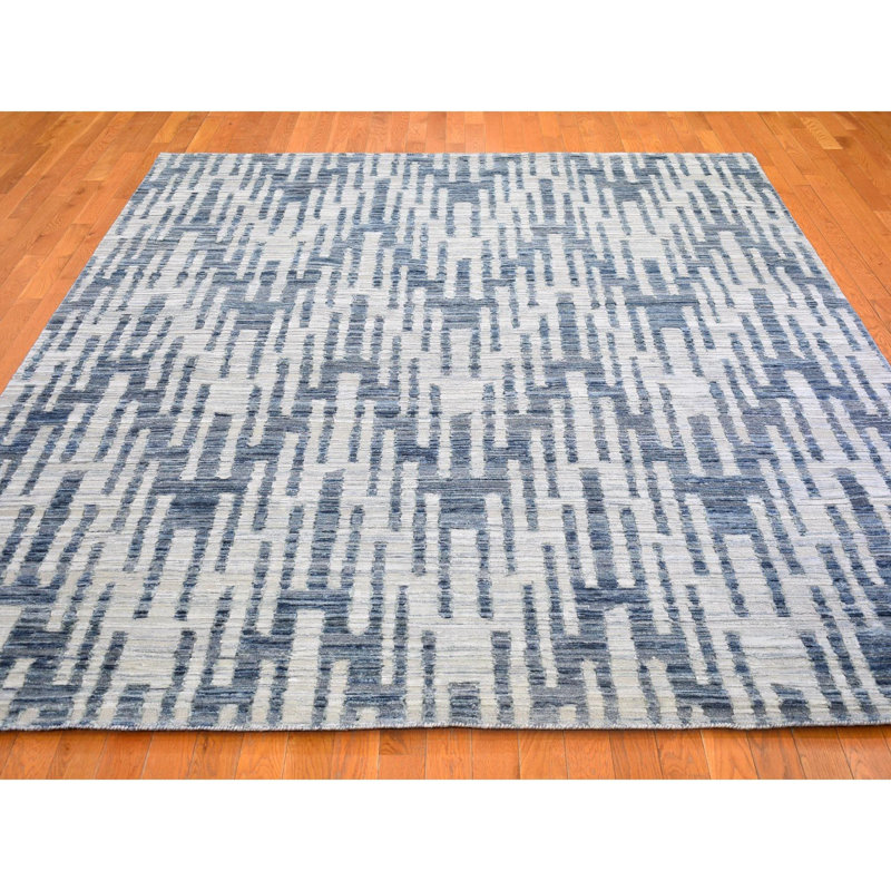 Tapis zigzag 8 pi x 10 pi en soie pure texturée et en laine texturée bleu 0476AB376DBD4550A0E8A4D724BBA91A