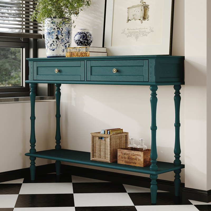 Console Mid-Century avec 2 tiroirs (assemblage minimal requis), Vert