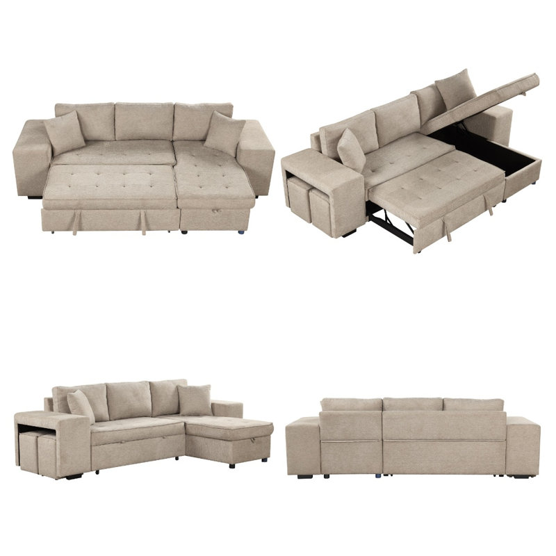 Ensemble de canapé modulaire convertible en L 104,5 po, Chenille crème