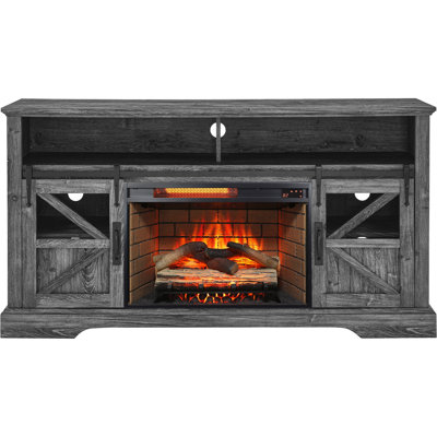 60" Electric Fireplace, Entertainment Center With Door Sensor
