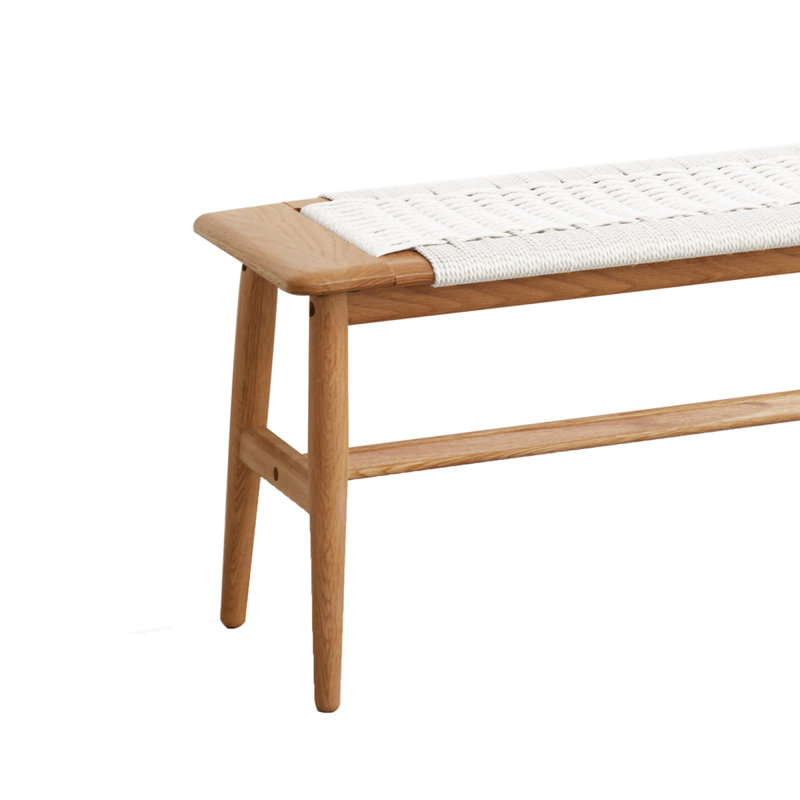 Design Natural Oak Wood Dining Bench Bed Bench For Dining Room, Bedroom, Bathroom (White), White