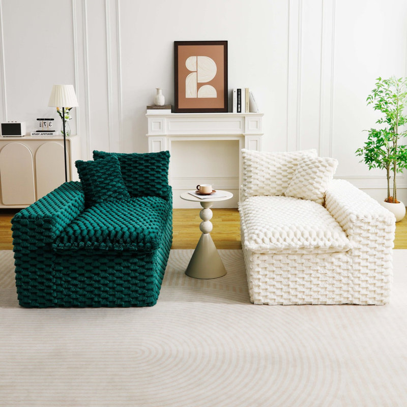 White&Greenturtle Velvet Double Chaise Lounge Multifunctional Lazy Sofa, White/Green Velvet
