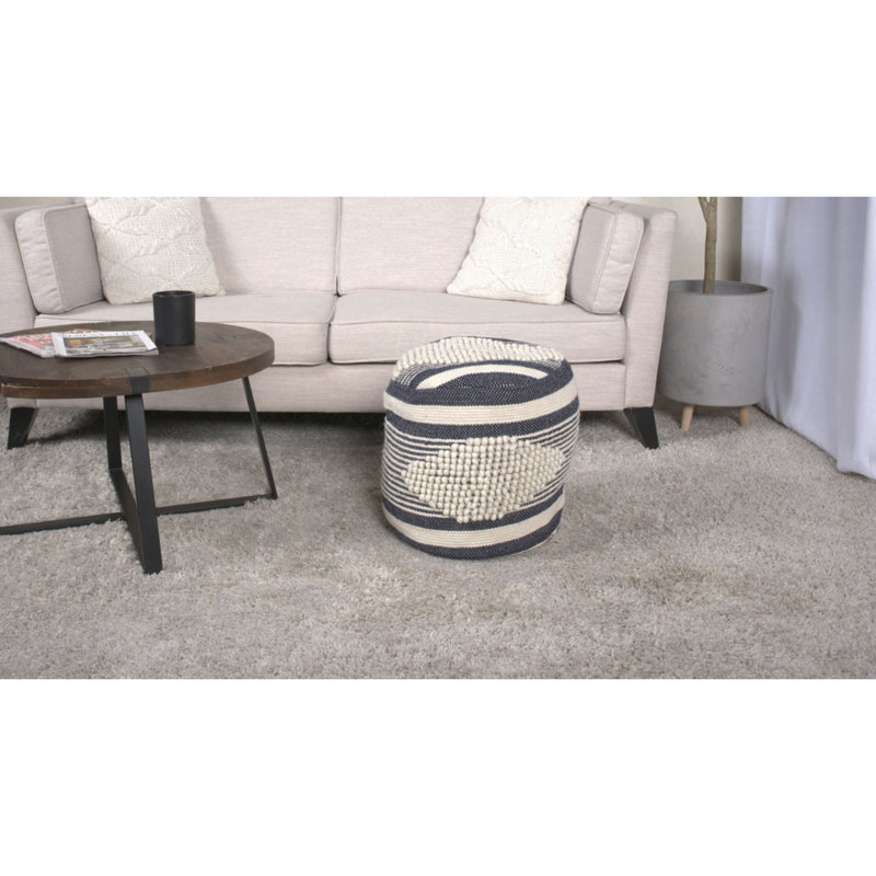 Pouf cylindrique en tissu Diamond, Bleu très foncé
