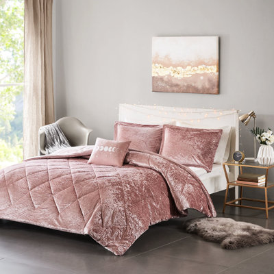 Édredon très grand / très grand en velours rosé, matelassage losangé, édredon lavable à la machine avec 7 coussins pour le lit, 3 décoratifs
