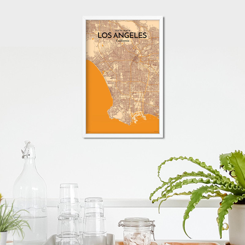 « los angeles city map », reproduction d’impression sur affiche, H 17 po x l 11 po x P 0,05 po