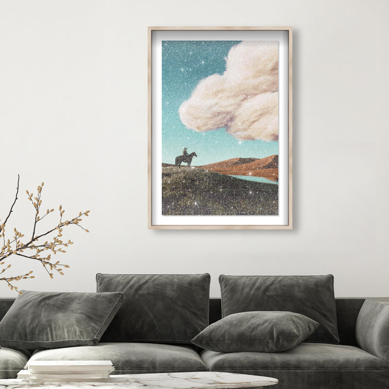 Cowboy Surreal Framed Graphic Art, 25.5"H x 17.5"W, Natural Oak Shadowbox
