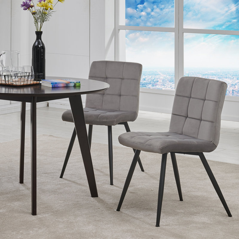 Furst 17.75'' H Tufted Velvet Upholstered Metal Side Chair, Gray