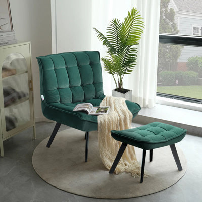 Bayaud Velvet Lounge Chair With Footstool