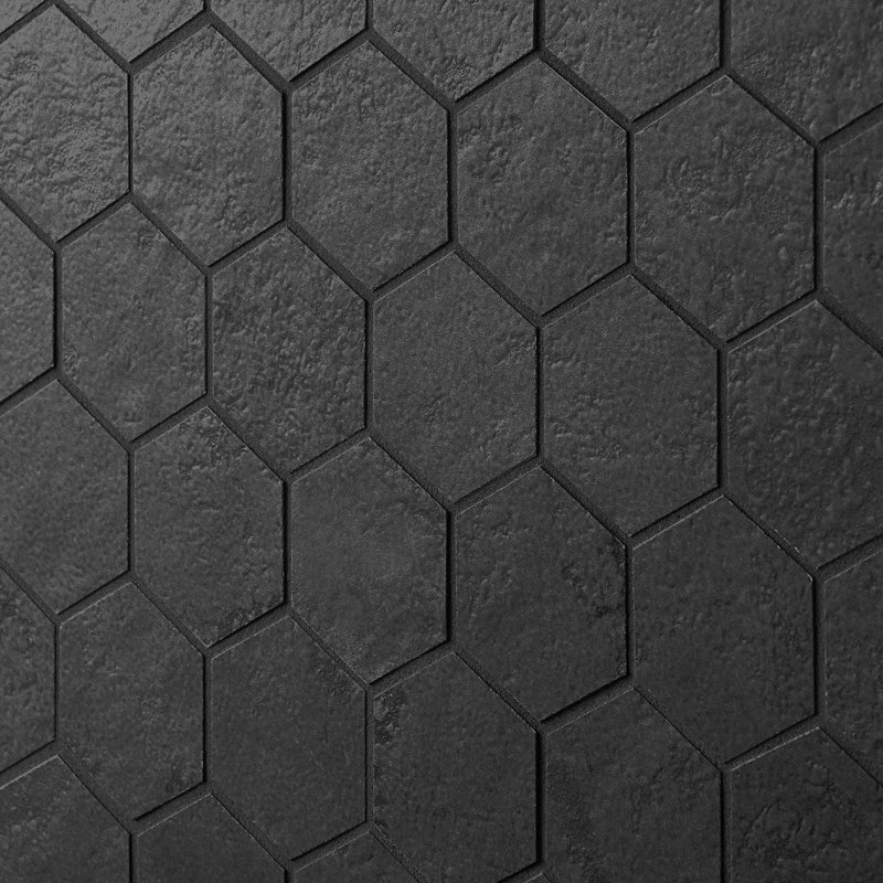 Portrait 2" Hex Matte Porcelain Mosaic, Black Gold