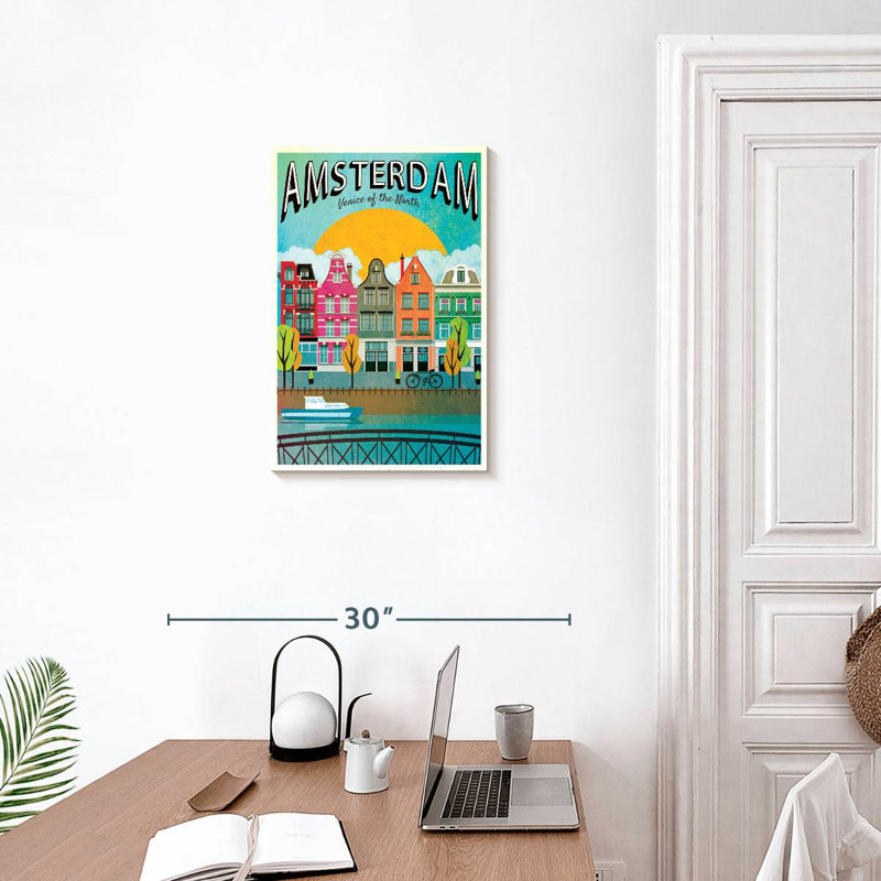 Affiche rétro de Amsterdam, H 24 po x l 16 po