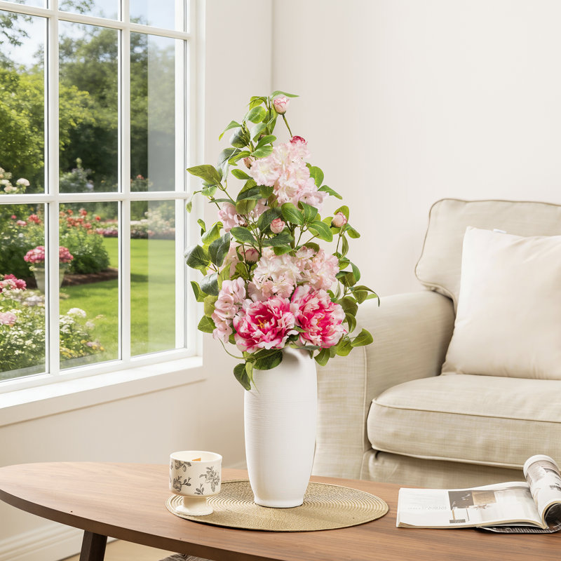 Ensemble de 2 hortensias roses, pivoines et cerises 28 po