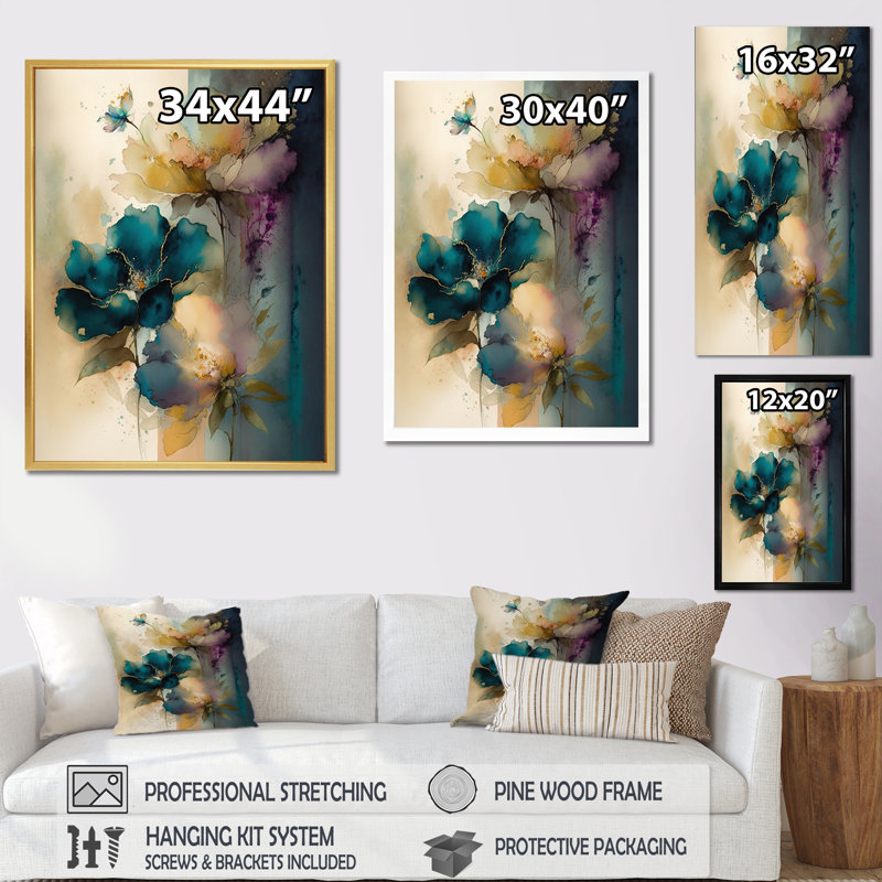 «Blossoming Wildflowers», reproduction délicate d'aquarelle sur toile, 32" H x 24" W, Toile tendue