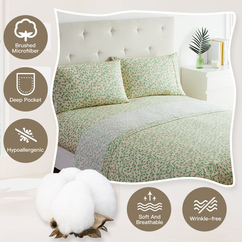 Ensemble de draps à motif floral, Ensemble de draps pour très grand lit + un drap-h