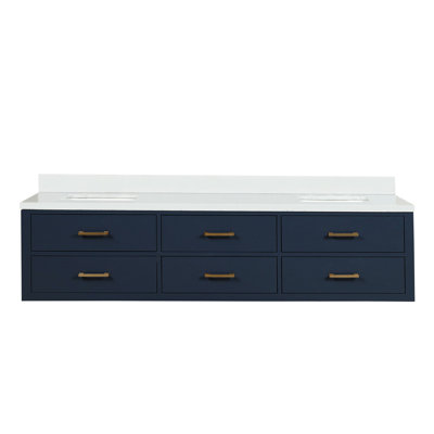 Meuble-lavabo double bleu 80 po X P 22 po D, avec plateau en marbre de culture