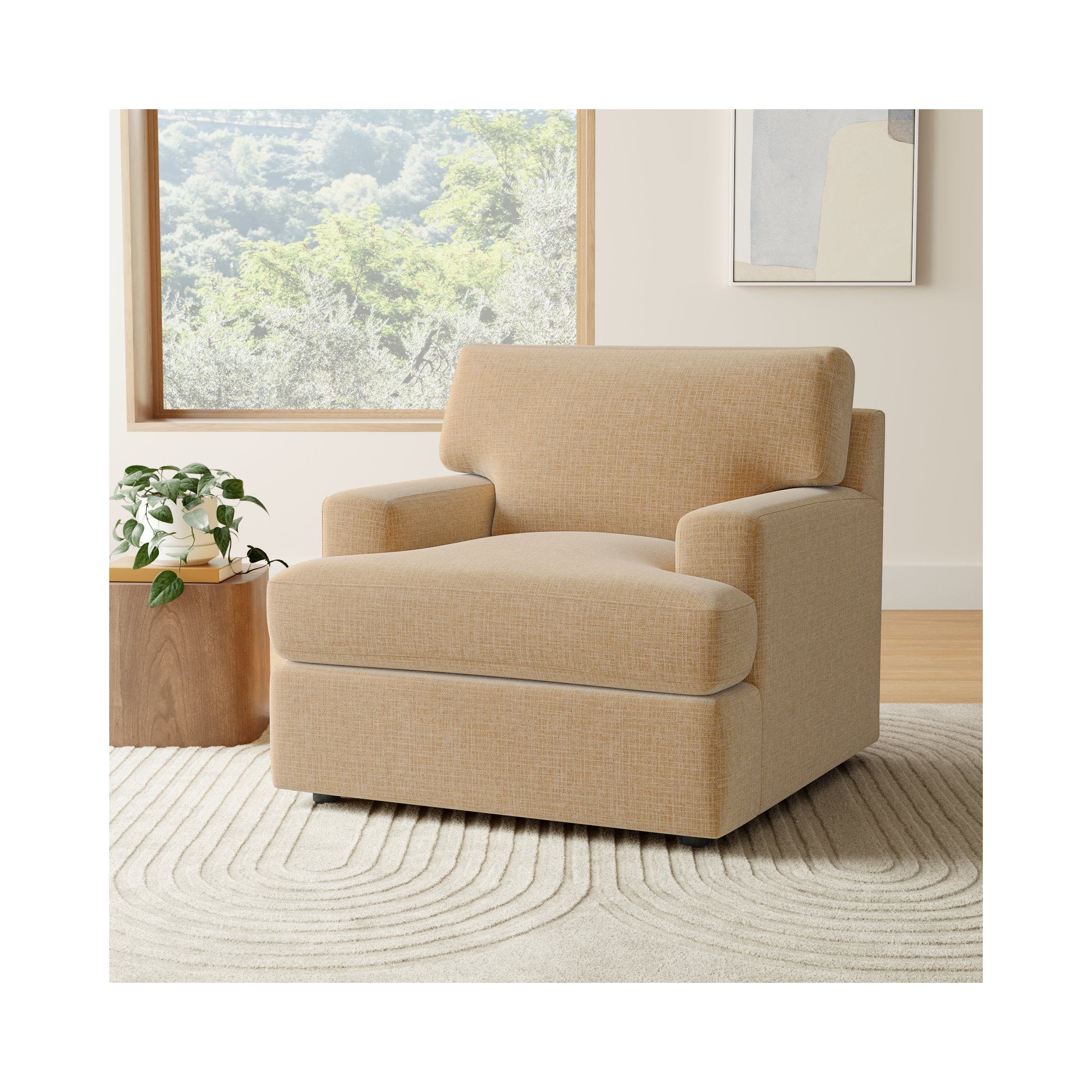 Cleo Upholstered Custom Accent Chair, Turbo Wheat Basketweave