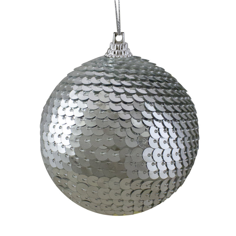 Ornement boule de Noël à paillettes incassable 3 po, Argent