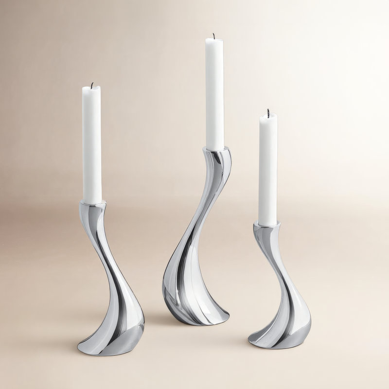 Cobra 3 Piece Stainless Steel Table Top Candlestick Set, Stainless Steel