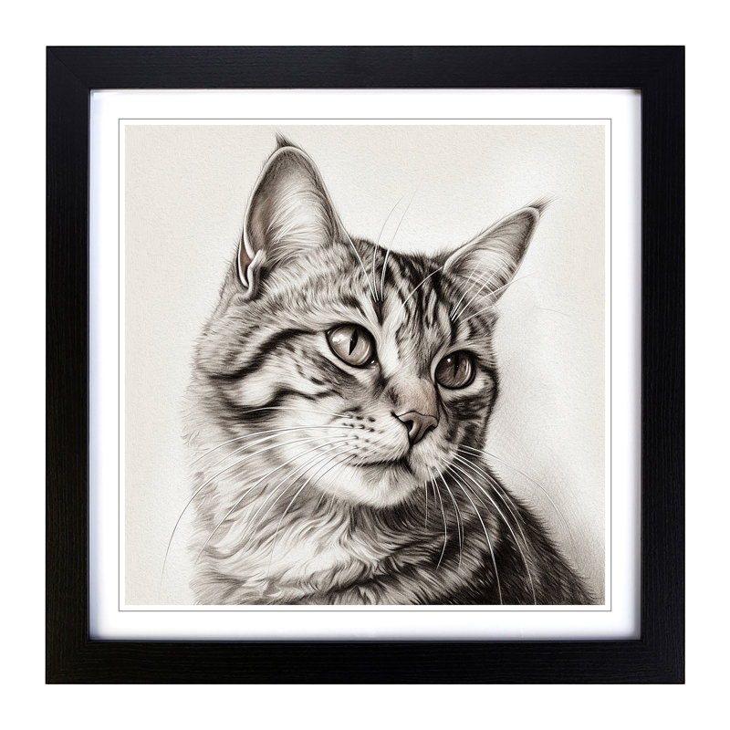 Cat Drawing No.1 - Framed Print, Black