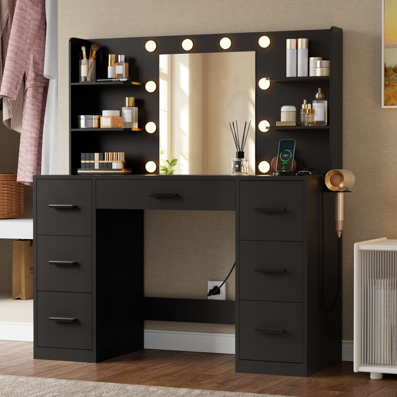 Greyden Vanity Set With LED Mirror & Built-in Outlets