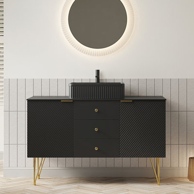 Bathroom Vanity With Rectangular Cermaic Basin, Freestanding Storage Cabinet With 4 Legs, 3 Drawers And 2 Doors