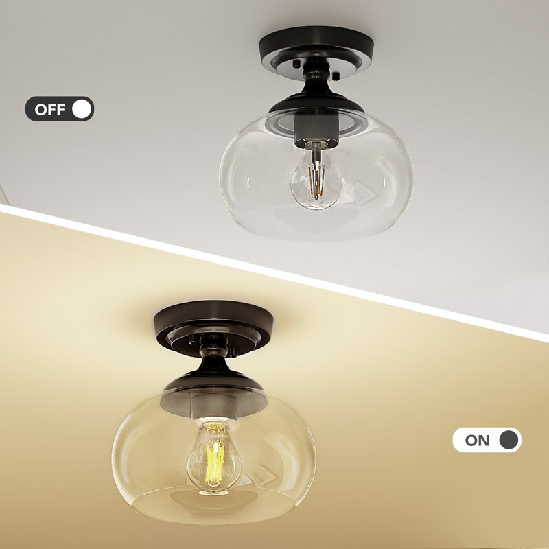 Semi Flush Mount Ceiling Light with Glass Shade, Matte Black