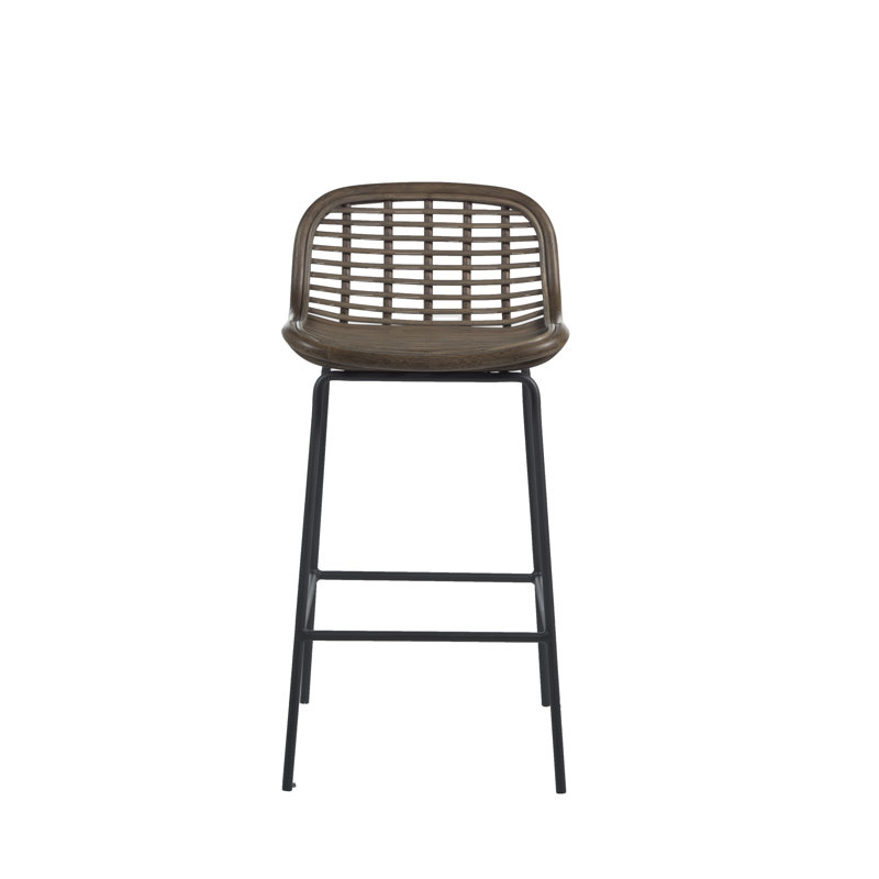 Jake Transitional Matte Gray Rattan and Metal Bar Stool