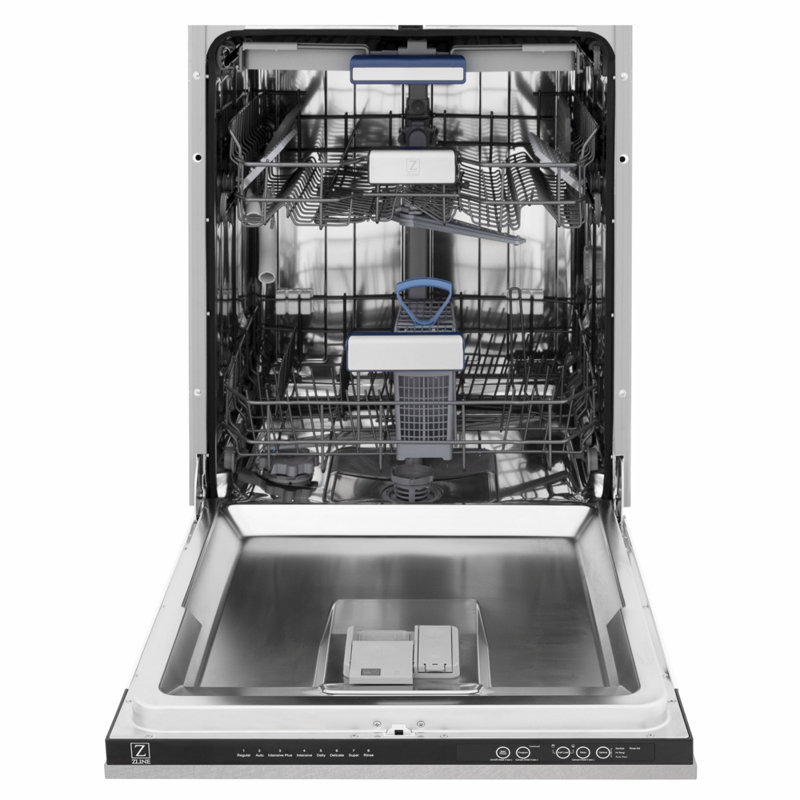 ZLINE Autograph 24 in. Tallac Dishwasher Auto Door Open, 51dBa, Satin Steel Panel, Black Handle, Matte Black 