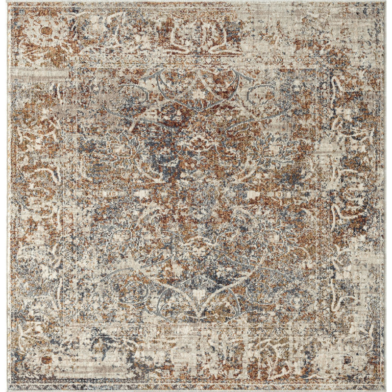 Dmoni Floral Area Rug in Rust, Square 4'