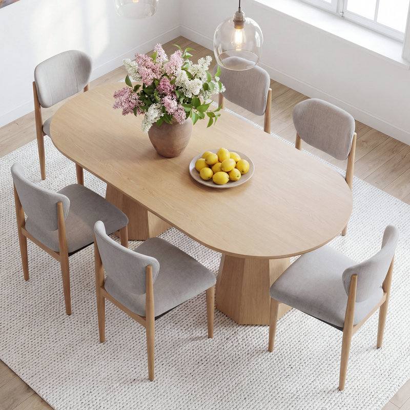 Hohman 6-Person Double Pedestal Solid Wood Dining Set, Gris