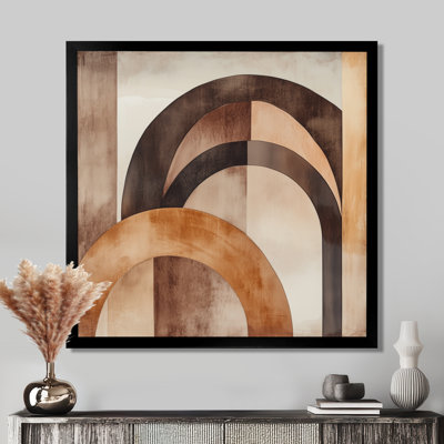 Brown Beige Earthtone Arc Composition I - Abstract Shapes Picture Framed Wall Art