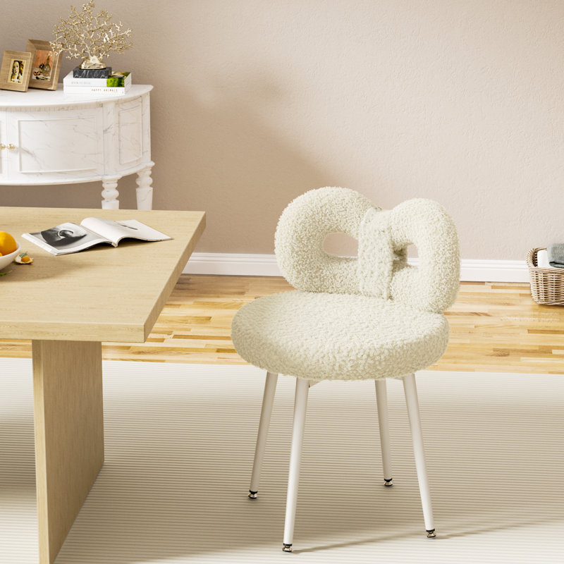 Fauteuil de coiffeuse avec dossier d'une largeur de 17,7 po, Rose/beige, Blanc