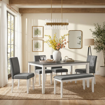 Ensemble de salle à manger en bois 6 pièces pour 6 personnes, table de salle à manger avec banc et 4 chaises pour la cuisine et la salle à manger
