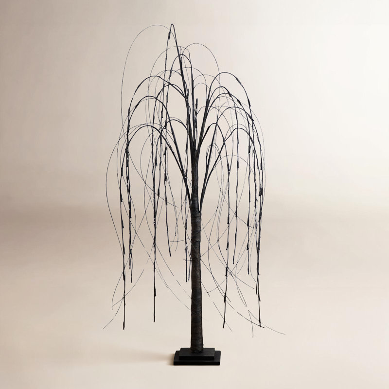 4 pi Arbre de Noël artificiel pré-éclairé en forme de saule noir avec 120 lumières DEL orange et mauves