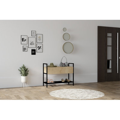 Armoire à chaussures moderne avec finition saphir, 35,4 x 27,6 x 13,4 pouces | 100% panneau de particules enduit de mélamine, épaisseur: 0,7 pouce | Élégante solution de rangement pour le vestibule, design industriel et scandinave