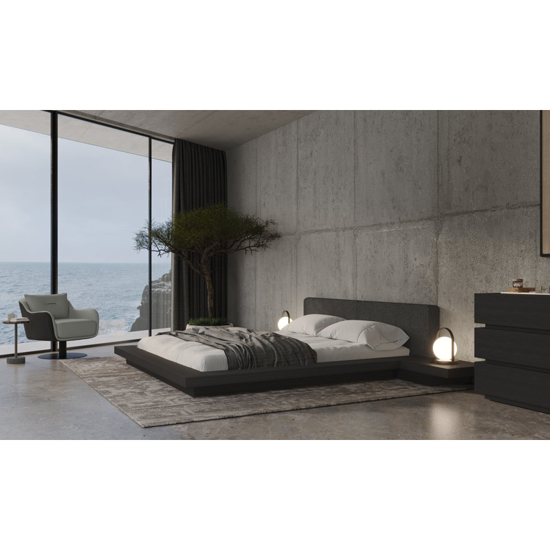 Upholstered Bed, King, Wenge/Carbon Fabric