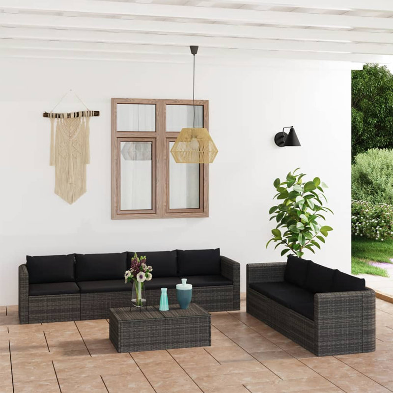 Large canapé de patio avec coussins, Gris, 4x Corner + 3x Middle + 2x Table