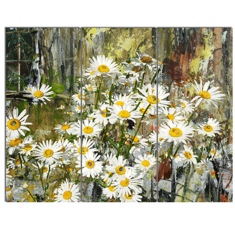 « margueritess », ensemble de 3 reproductions d’art mural sur toile tendue, "fleurs under the window"