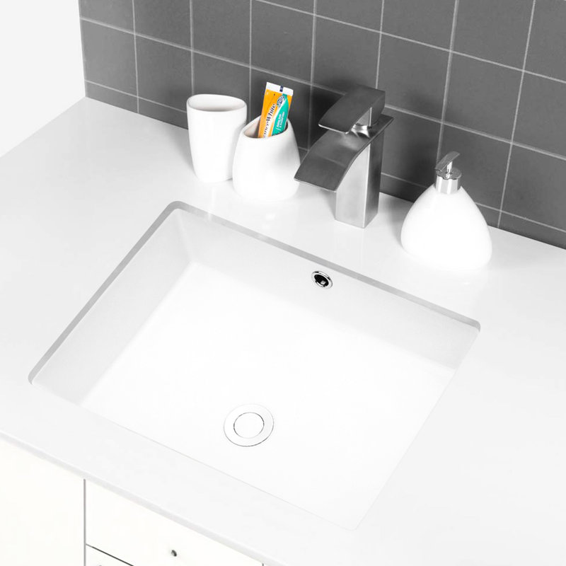 Undermount Ceramic Sink With Overflow - 22"x15.5", White, Classic And Modern Blend, For Bathroom Decoration White Rectangular 22x15.5x7 Inches, Undermount, To Stains