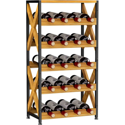20 Bottle Wine Rack Freestanding Floor With Wood Top,Wobble-Free 5 Tier Wine Display Storage Stand Shelf,Stackable Modular Wine Bottle Holder Rack For Kitchen,Cellar,Living Room