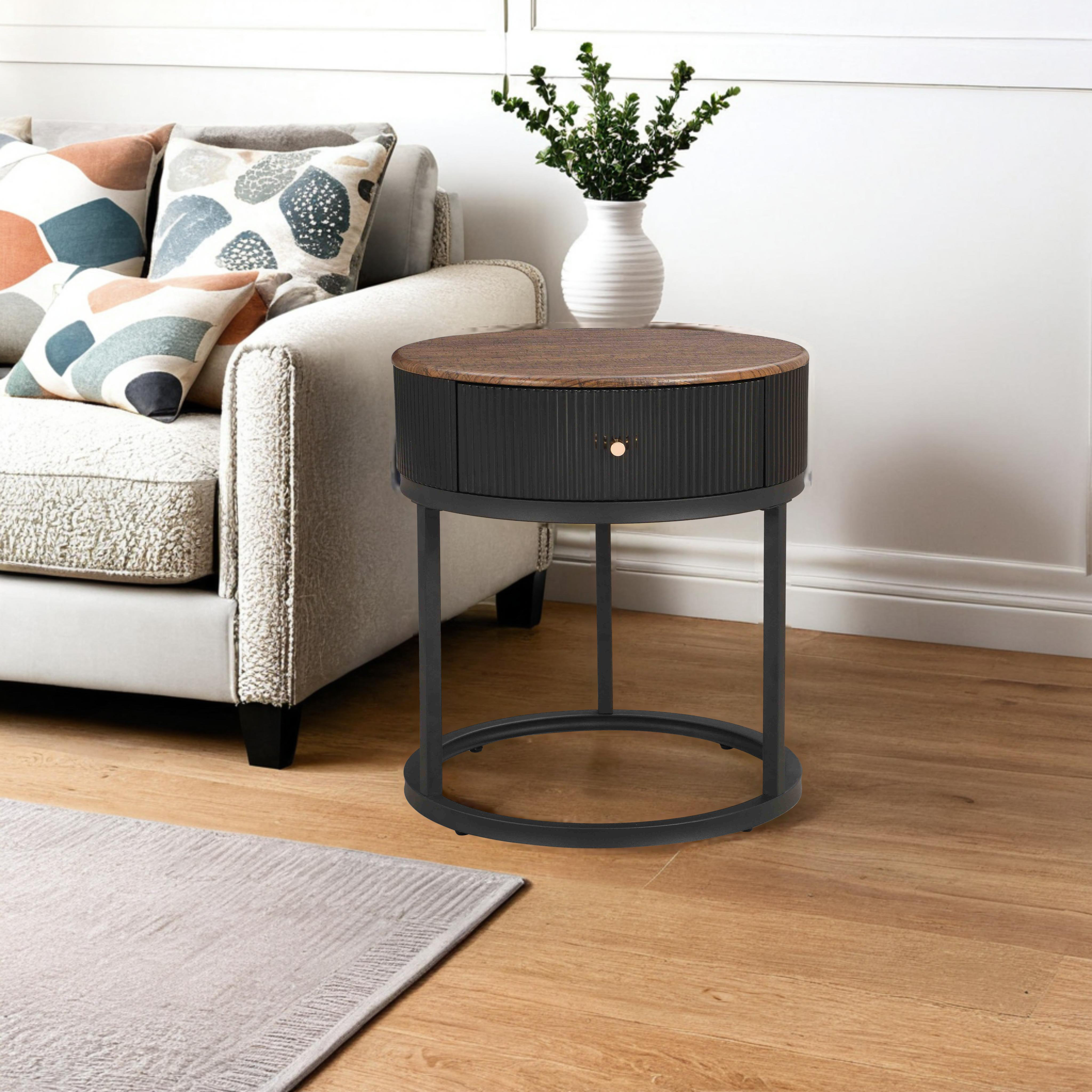 Ebern Designs 19.68 Inch Marble Round End Table with Drawer Storage