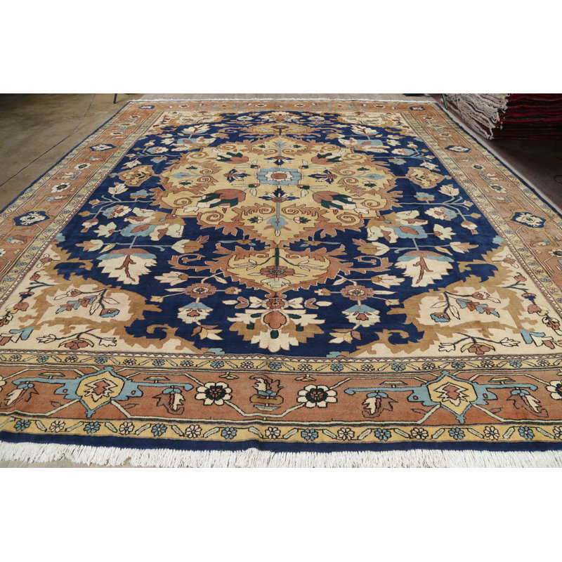 Tapis de la zone en laine bleu/bleu marine 13 pi 8 po x 15 pi 3 po one-of-kind main-noué la new age Skelton
