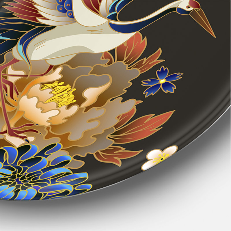 Chinoiserie avec oiseaux et pivoines, H 11 po x l 11 po x p 1 po
