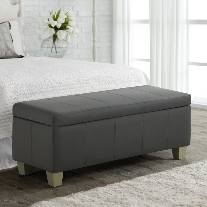 Banc de rangement rembourré en similicuir de 41 po de largeur, Gris foncé, H 15,5 po x l 41 po x P 16,3 po